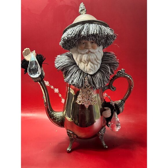 Santa Claus Decorative Teapot Handcrafted With Silver & Crystal Accents - Picture 1 of 6